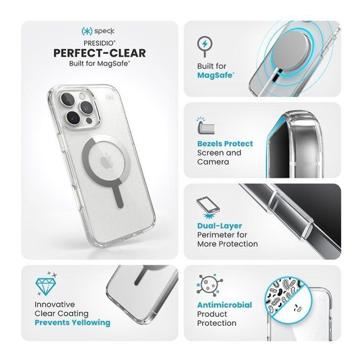 Dėklas iPhone 16 Pro Max, permatomas Speck Presidio Perfect-Clear MagSafe