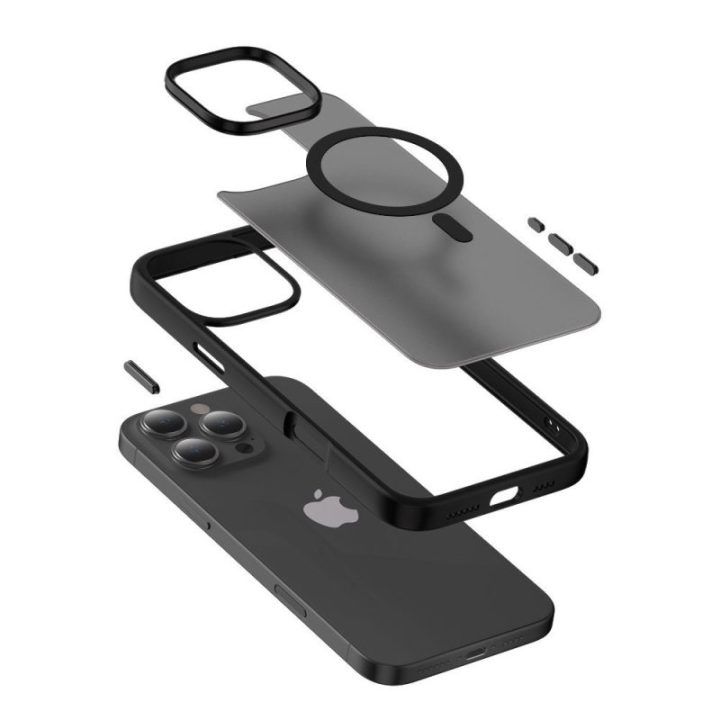 Dėklas iPhone 16 Pro, juodas, CRONG Hybrid Frost MAG Cover