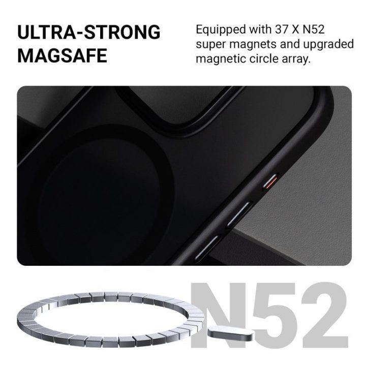 Dėklas iPhone 16 Pro, juodas, CRONG Hybrid Frost MAG Cover