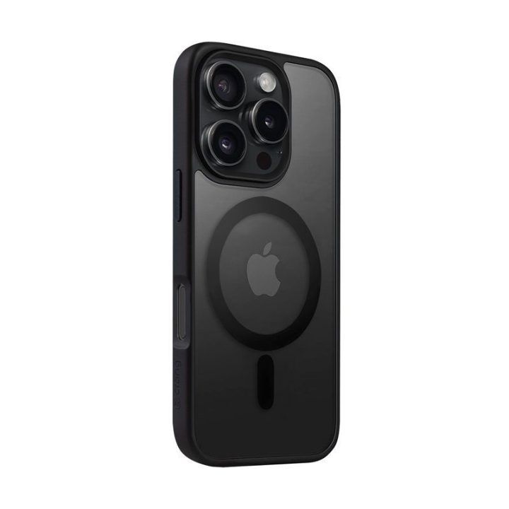 Dėklas iPhone 16 Pro, juodas, CRONG Hybrid Frost MAG Cover