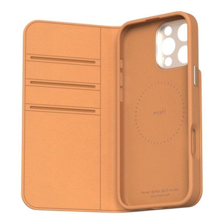 Moshi Overture MagSafe atverčiamas dėklas iPhone 16 Pro, rudas