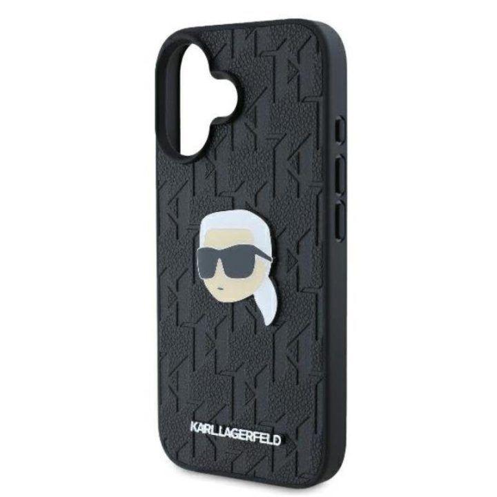 Dėklas iPhone 16 Karl Lagerfeld Monogram Karl Head Pin, juodas