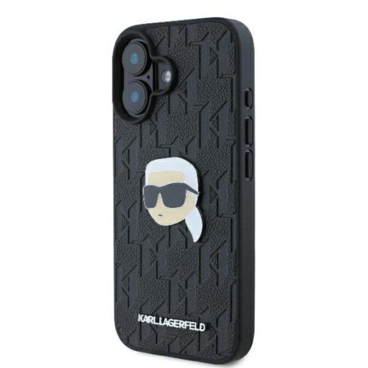 Dėklas iPhone 16 Karl Lagerfeld Monogram Karl Head Pin, juodas