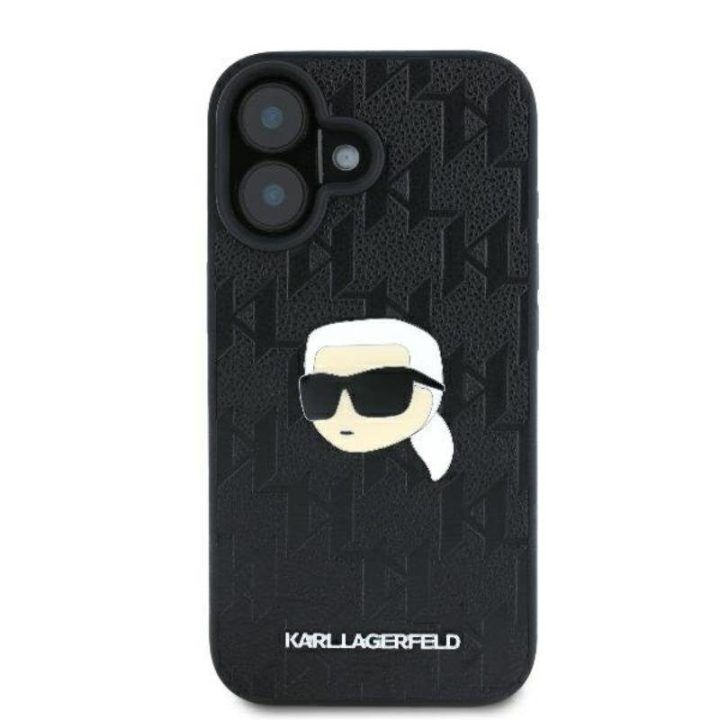 Dėklas iPhone 16 Karl Lagerfeld Monogram Karl Head Pin, juodas