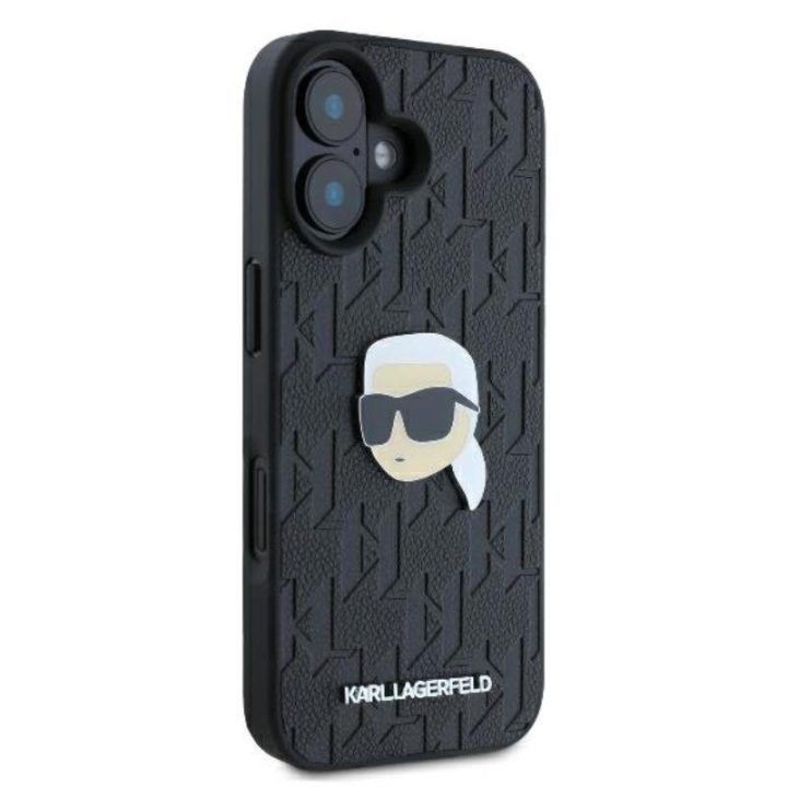 Dėklas iPhone 16 Karl Lagerfeld Monogram Karl Head Pin, juodas