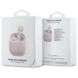 Guess rožinės Bluetooth TWS ausinės su įkrovimo dėklu