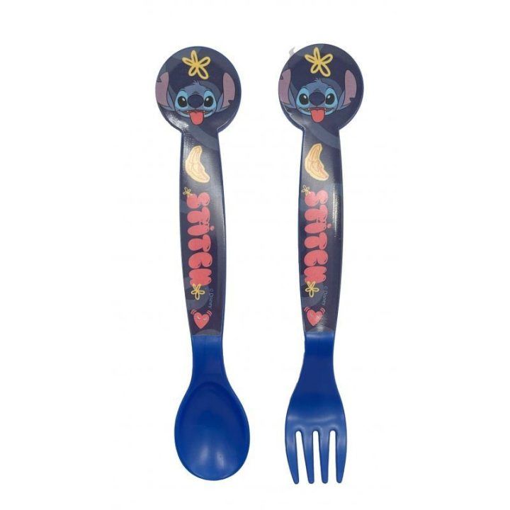 Vaikiškas plastikinis šaukštas ir šakutė Disney Stitch