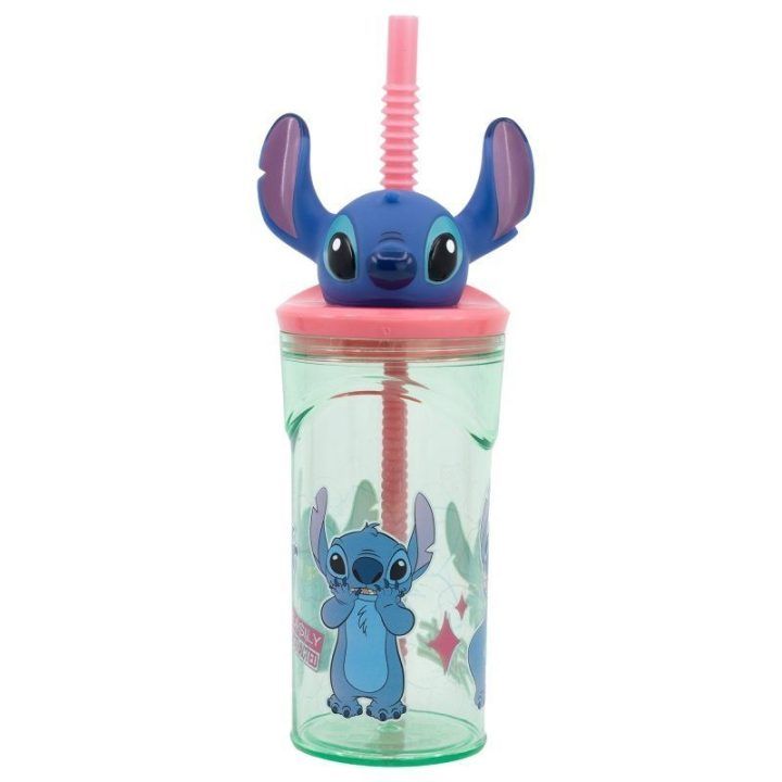 Vaikiška gertuvė su šiaudeliu Disney Stitch, 360 ml
