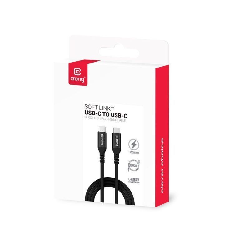 USB-C laidas 100W PD 5A 120 cm, juodas Crong Soft Link