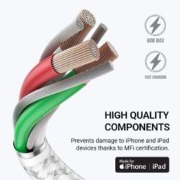 USB-C–Lightning laidas Crong Armor Link, 150 cm, baltas