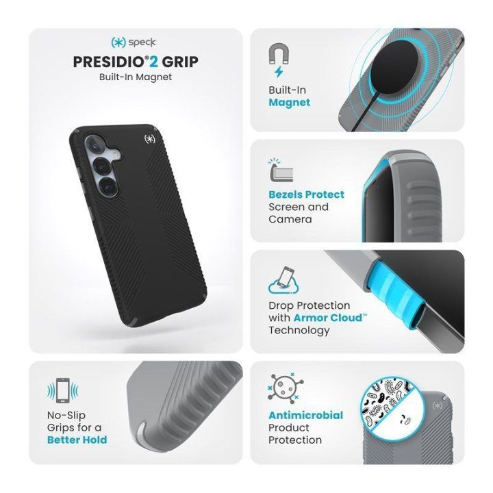 Dėklas Samsung Galaxy S25 / S24 Speck Presidio2 Grip Magnet, juodas