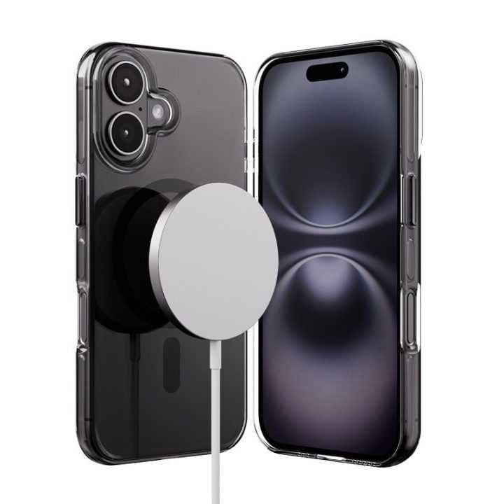Dėklas iPhone 16, juodas Crong Clear MAG Pro