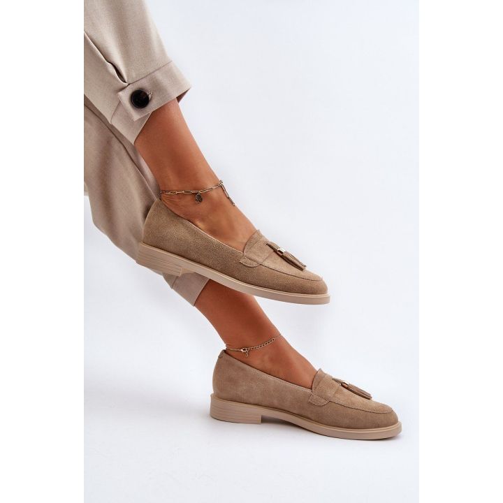 Moteriški mokasinai su kutais, smėlio spalvos