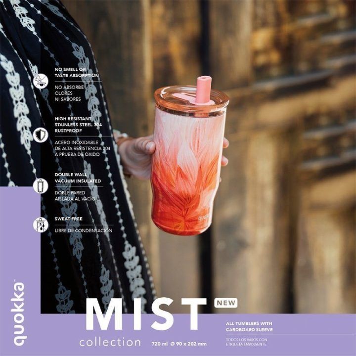 Terminis puodelis su šiaudeliu Quokka Mist 720 ml, violetinių gėlių