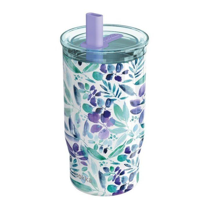 Terminis puodelis su šiaudeliu Quokka Mist 720 ml, violetinių gėlių
