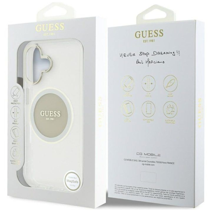 Dėklas iPhone 16 Guess, pilkas, TPU ir PC