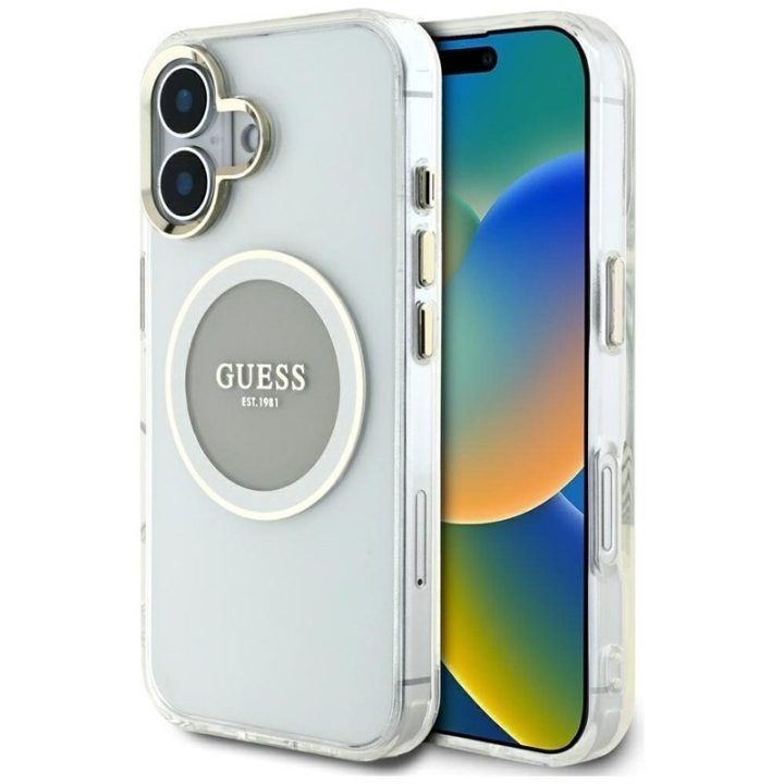 Dėklas iPhone 16 Guess, pilkas, TPU ir PC