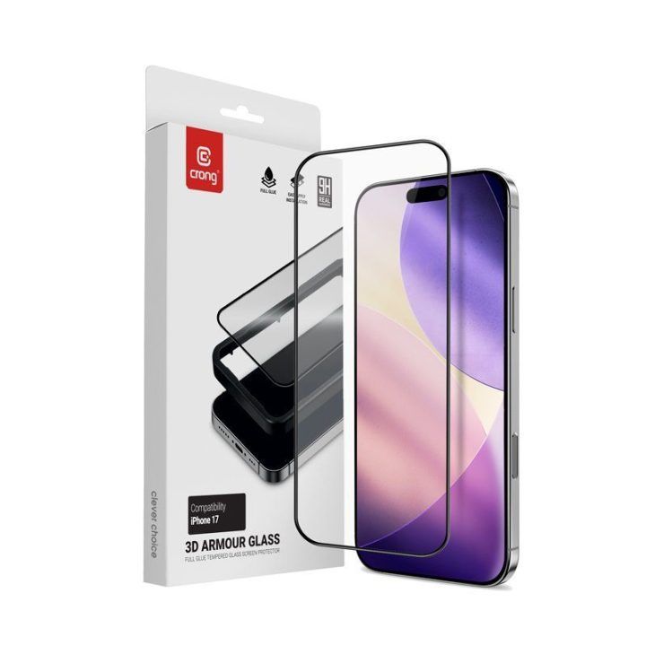 Grūdintas apsauginis stiklas iPhone 17 su montavimo rėmeliu