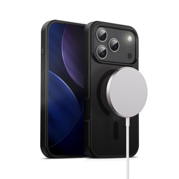 Dėklas iPhone 17 Pro CRONG Hybrid Frost MAG, juodas