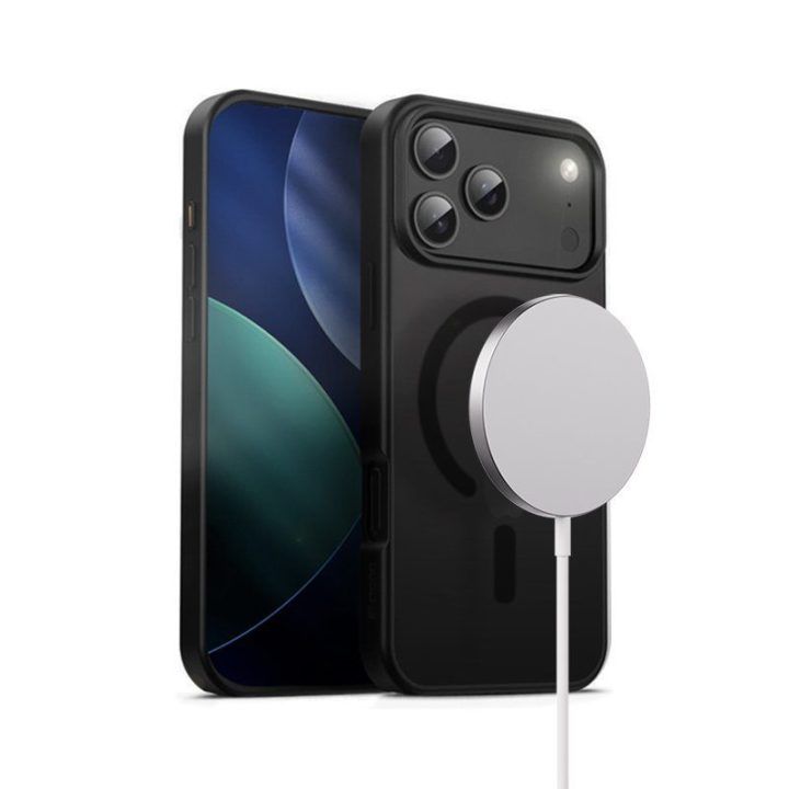 Dėklas iPhone 17 Pro Max CRONG Hybrid Frost MAG juodas