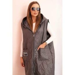 Moteriška Plus Size dygsniuota liemenė su gobtuvu, pilkai grafito spalvos