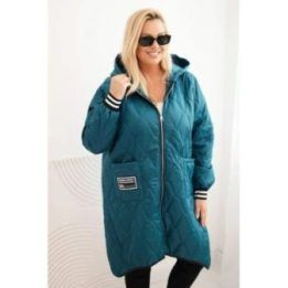 Moteriška Plus Size dygsniuota striukė su gobtuvu ir sportiniais rankogaliais, žalsvai mėlyna