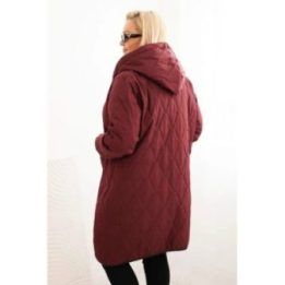 Moteriška Plus Size dygsniuota striukė su gobtuvu ir sportiniais rankogaliais, tamsiai raudonos spalvos