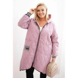 Moteriška Plus Size pikota striukė su gobtuvu ir sportiniais rankogaliais, tamsiai rausvos spalvos