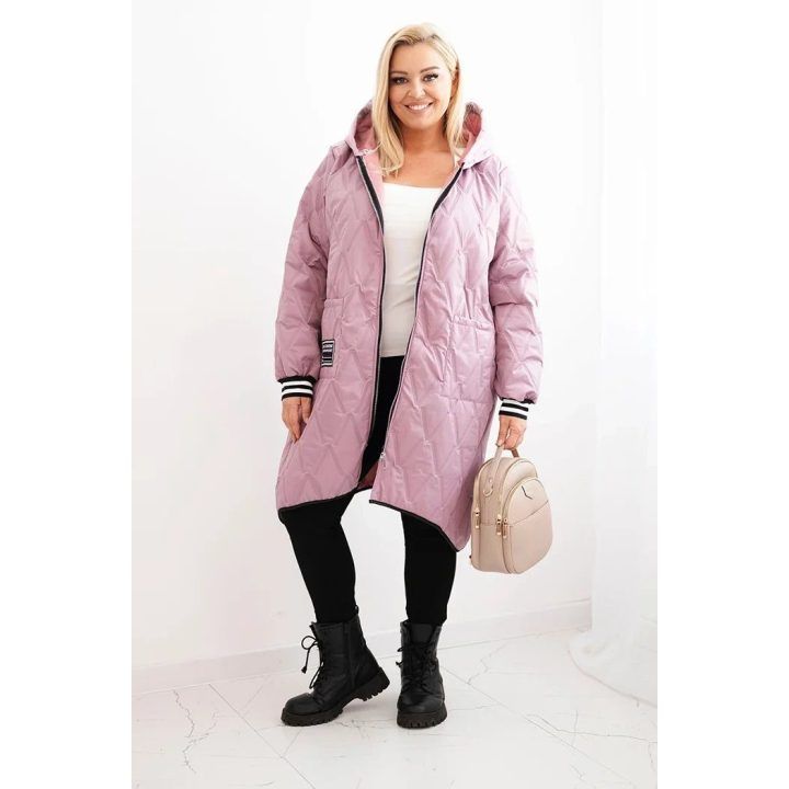 Moteriška Plus Size pikota striukė su gobtuvu ir sportiniais rankogaliais, tamsiai rausvos spalvos
