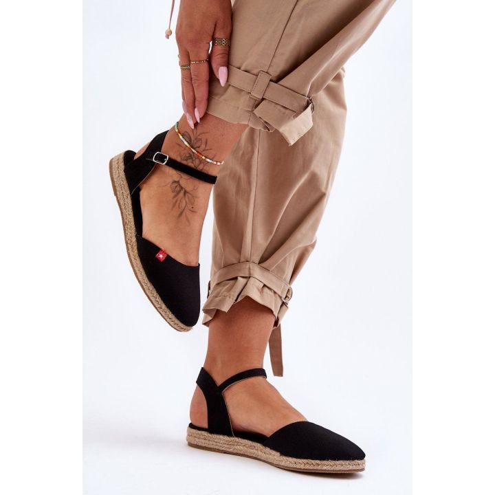 Moteriškos espadrilės su dirželiu, juodos