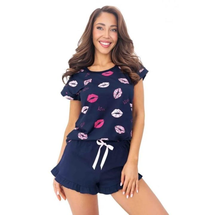 Moteriška pižama Kiss Short, tamsiai mėlyna