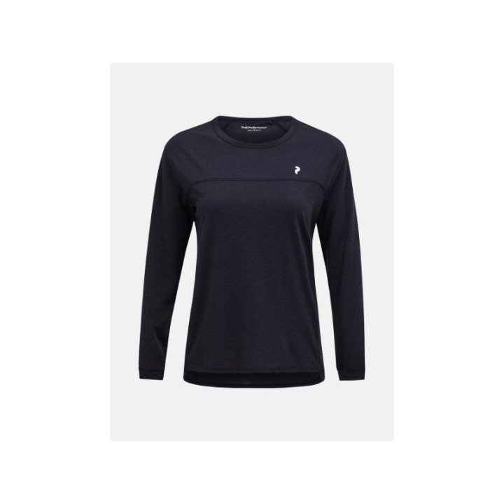 Moteriški marškinėliai ilgomis rankovėmis PEAK PERFORMANCE Trail Wool Blend LS, juodi