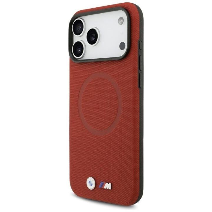 BMW M FW Metal Logo MagSafe dėklas iPhone 17 Pro Max, raudonas