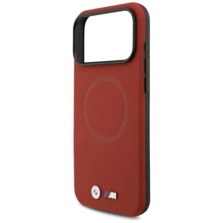 BMW M FW Metal Logo MagSafe dėklas iPhone 17 Pro Max, raudonas