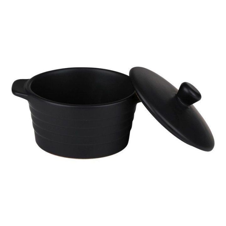 Keraminis orkaitės indas su dangčiu, juodas, 210 ml