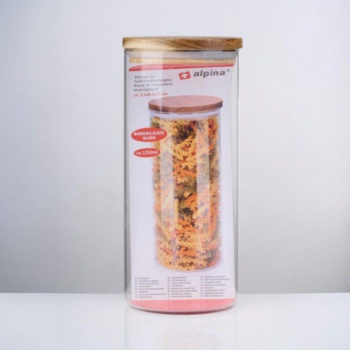 Stiklinis indas su dangčiu 1250 ml, 9,5 × 21 cm, Alpina