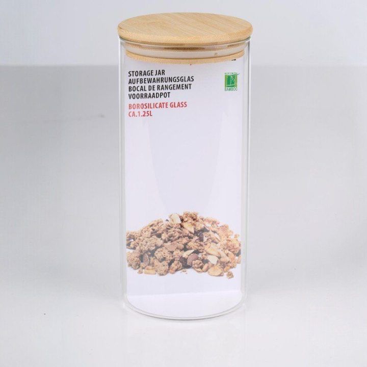 Stiklinė maisto talpa su bambukiniu dangteliu, 1250 ml