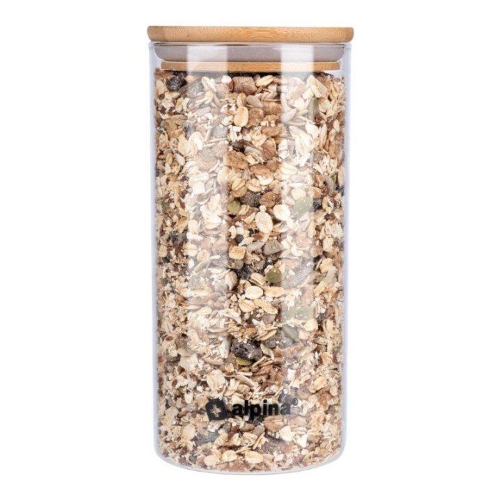 Stiklinė maisto talpa su bambukiniu dangteliu, 1250 ml