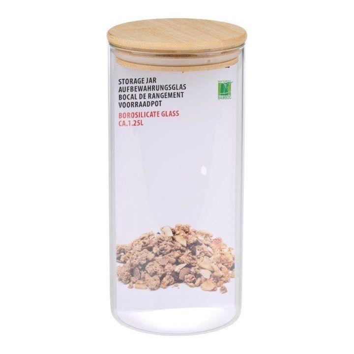 Stiklinė maisto talpa su bambukiniu dangteliu, 1250 ml
