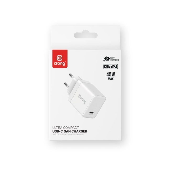 Įkroviklis USB-C 45 W Crong Ultra Compact GaN, baltas