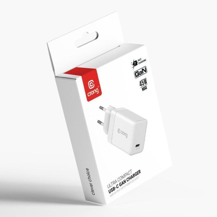 Įkroviklis USB-C 45 W Crong Ultra Compact GaN, baltas