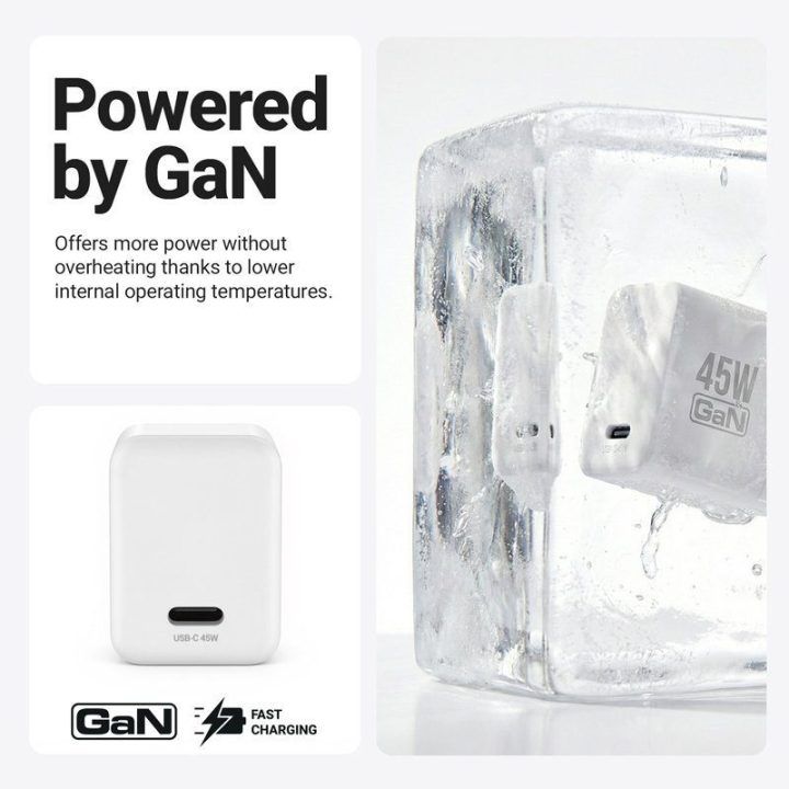 Įkroviklis USB-C 45 W Crong Ultra Compact GaN, baltas