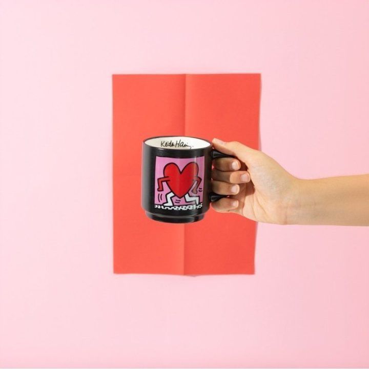 Keith Haring keraminių puodelių rinkinys su laikikliu, 300 ml