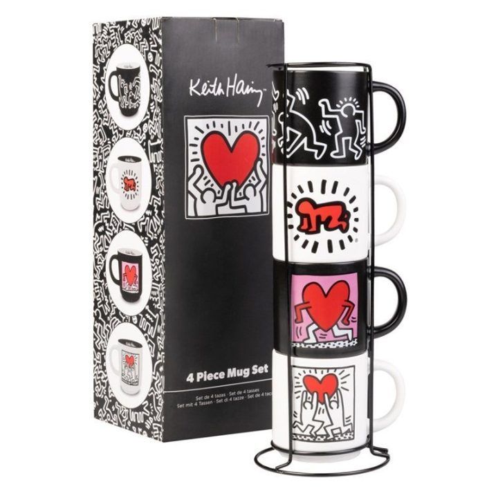 Keith Haring keraminių puodelių rinkinys su laikikliu, 300 ml