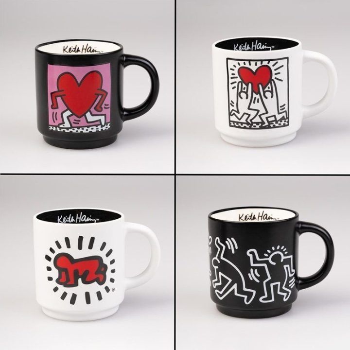 Keith Haring keraminių puodelių rinkinys su laikikliu, 300 ml