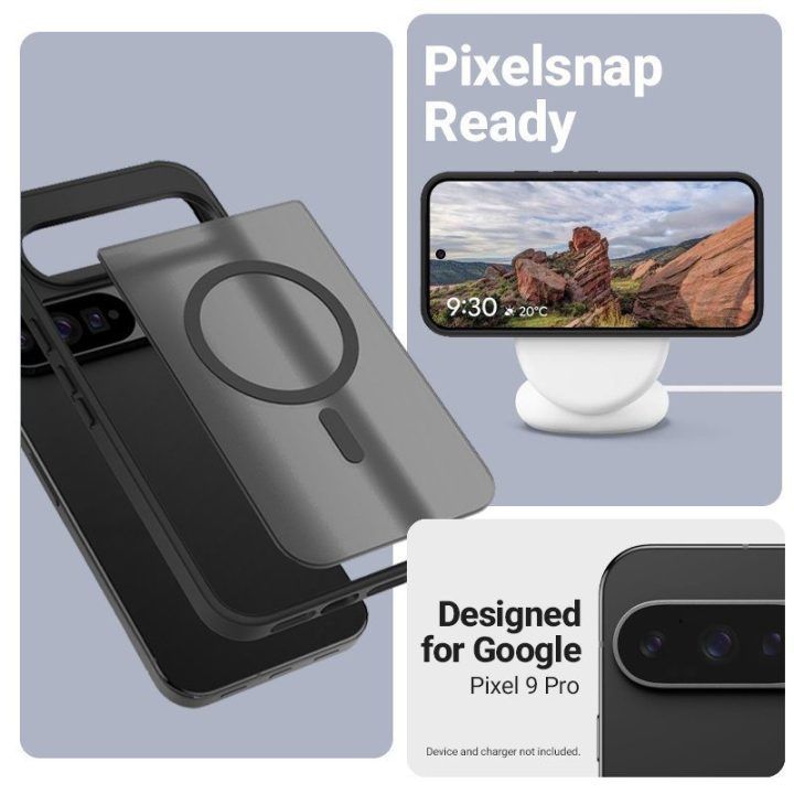 Dėklas Google Pixel 9 Pro Crong Hybrid Matte Magnetic, juodas