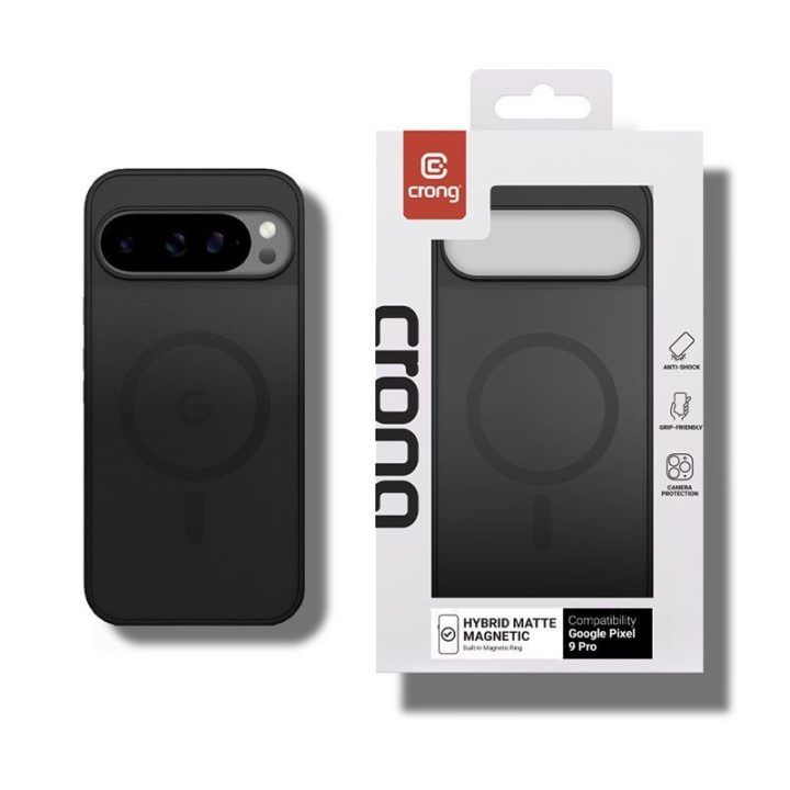Dėklas Google Pixel 9 Pro Crong Hybrid Matte Magnetic, juodas