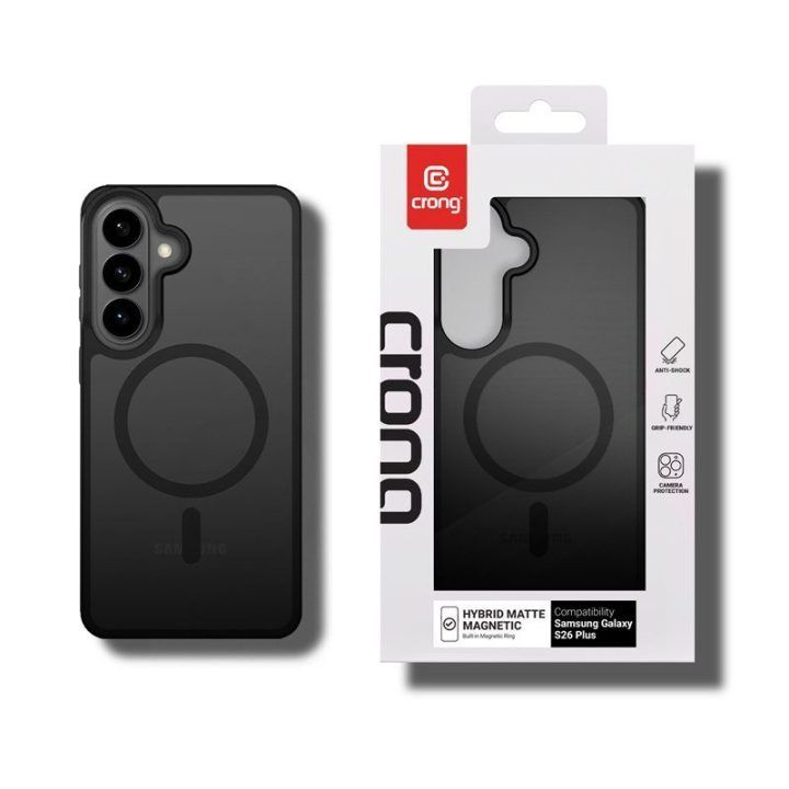 Dėklas Samsung Galaxy S26+ Crong Hybrid Matte Magnetic, juodas