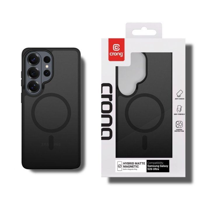 Dėklas Crong Hybrid Matte Magnetic, juodas, Samsung Galaxy S26 Ultra