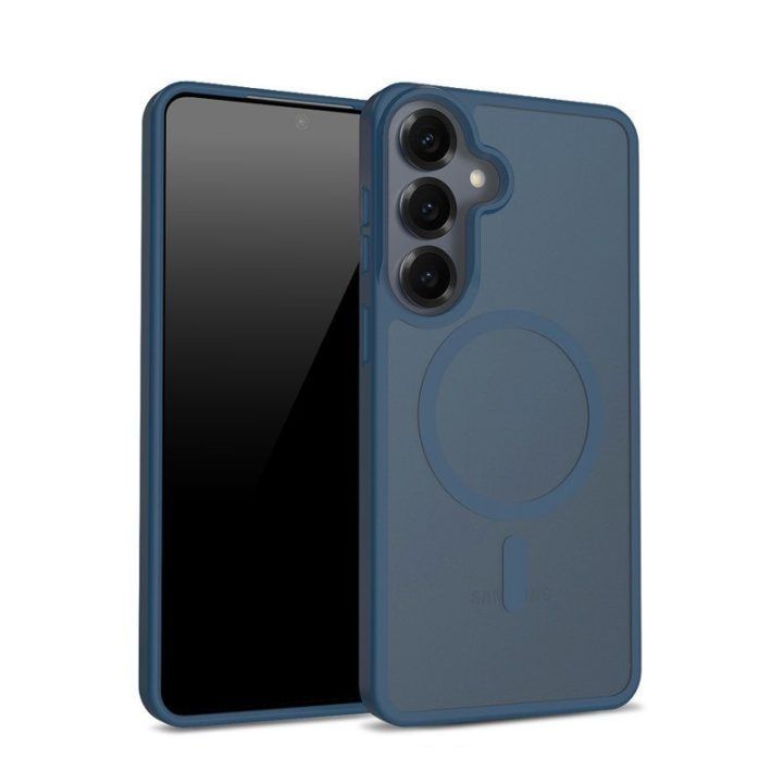 Dėklas Samsung Galaxy S25 Crong Hybrid Matte Magnetic, tamsiai mėlynas
